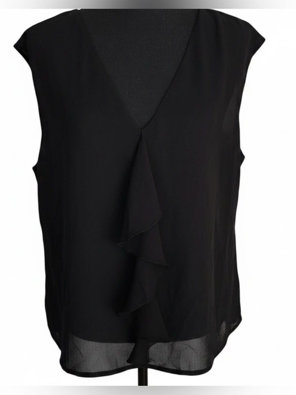 CeCe’s Black Sleeveless Sheer Overlay Ruffled Front Fully Lined Lightweight GUC